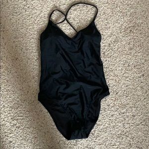 NWT black v neck strappy back one piece swimsuit